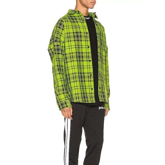 Palm Angels Logo Overshirt 44 XS Mens Green & White Plaid Check NWT - Picture 13 of 15